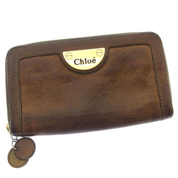 Chloe Wallet Purse Long Wallet Brown Green Woman Authentic Used